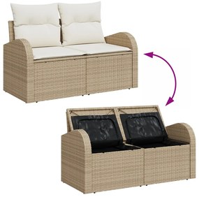 5 Darabos Kerti Sofa Szett Párnákkal Bézs Poli Rattan Akáciával