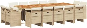 vidaXL 15 részes bézs polyrattan kerti étkezőgarnitúra párnákkal