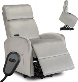 FOTEL COLTON Szary Welurowy z Funkcją Wstawania