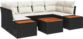 vidaXL Kerti Kanapé Szett párnával 6 pcs Fekete Poli rattan