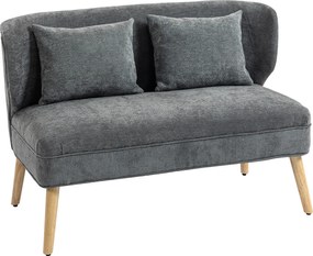 HOMCOM kétszemélyes kompakt füles kanapé 2 díszpárnával, 117 cm, vastagon párnázott ülőfelülettel, modern kárpitozott kanapé fa lábakkal — Szürke | Ao