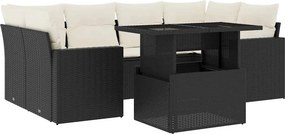 vidaXL 7 részes fekete polyrattan kerti ülőgarnitúra párnával