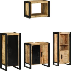 vidaXL Fürdőszoba bútor szett 4 pcs Barna és fekete Tömör Mangófát