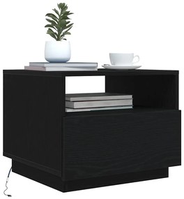 Fekete tölgyszínű dohányzóasztal LED-lámpákkal 50x49x40 cm