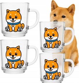 Üvegpohár 220ml Shiba Inu 4 db-os szett óvodába gyerekeknek