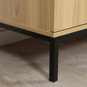 HOMCOM Konyhai Buffet Tároló Szekrény 2 Szekrénnyel Állítható Polccal 3 Fiókkal Modern Stílus - 120 x 39.5 x 77 cm Természetes | Aosom