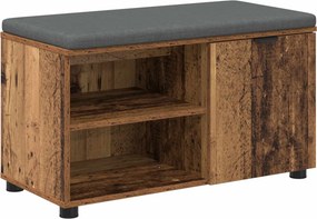 vidaXL Előtér pad ajtóval Öreg fa 80 x 38 x 46 cm Műanyag Fa és Szövet