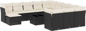 vidaXL 13 részes fekete polyrattan kerti ülőgarnitúra párnákkal