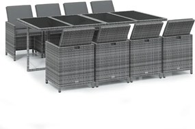 vidaXL 9 részes szürke polirattan kerti étkezőgarnitúra párnákkal