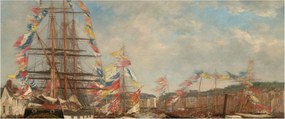 Kép - Eugène Boudin, Festival in the Harbor of Honfleur, reprodukciók (120x50 cm)