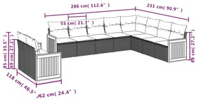 10 részes szürke polyrattan kerti ülőgarnitúra párnákkal