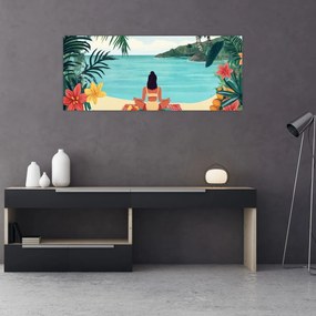 Kép - Jóga nő a tengerparton (120x50 cm)
