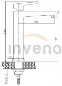 Invena Siros, magas mosdócsaptelep, fekete matt, BU-90-W04-A