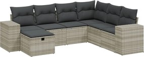 vidaXL 7 részes világosszürke polyrattan kerti ülőgarnitúra párnákkal