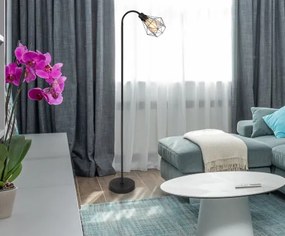 Globo 15351S Állólámpa fém fekete matt, fémhálós fekete matt, lábkapcsoló a kábelben, flexo, HxSzxM: 370x220x1750mm, kábelhossz 1800mm, nem tartozék: 1x E27 40W 230V