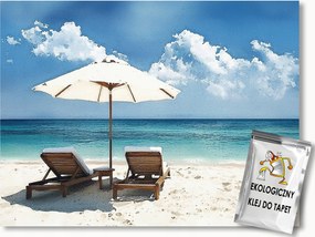 Fotótapéta Flizelina Trópusok Egzotikus Tengerpart Óceán Napozóágyak 104x70,5 ragasztó