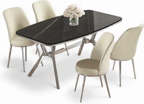 Lena étkezőgarnitúra, fekete márvány-króm, 160 cm – TR240CHR2873