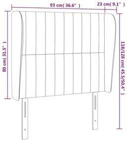 sötétszürke bársony fejtámla szárnyakkal 93 x 23 x 118/128 cm