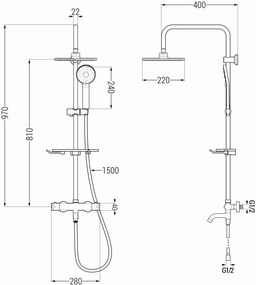 Mexen - KT40 zuhanygarnitúra termosztatikus kádcsappal Kai, fekete, 779004093-70