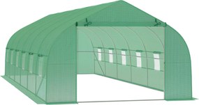 Outsunny Kültéri Üvegház Alagút Üvegház 8x3x2 m Kerti Üvegház 12 Ablakkal és Felgörgethető Ajtóval Növények Paradicsomok Zöldségek Növesztéséhez Acél