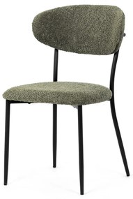 Scaun de sufragerie, material verde, picioare metalice negre