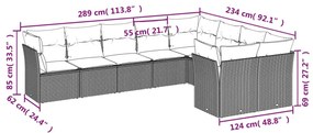 9-részes szürke polyrattan kerti ülőgarnitúra párnákkal