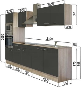 Yorki 270 konyhabútor sonoma tölgy korpusszal, selyemfényű antracit fronttal