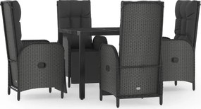vidaXL 5 részes fekete polyrattan kerti étkezőgarnitúra párnákkal