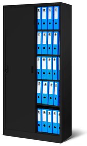 Fém irodai szekrény tolóajtókkal – KUBA, 900 x 1850 x 400 mm, fekete