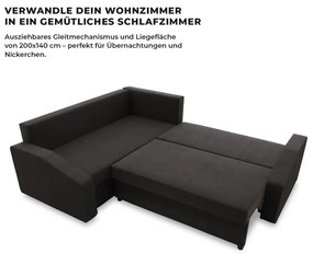 Grande Plus sarokkanapé, baloldali, szövet anyag, fekete