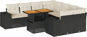 vidaXL 9 részes fekete polyrattan kerti ülőgarnitúra párnákkal