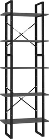 vidaXL 5 szintes szürke szerelt fa könyvszekrény 60 x 30 x 175 cm