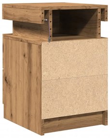 kézműves tölgy szerelt fa éjjeliszekrény LED-del 35x39x55 cm