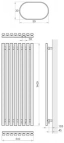 Regnis Lazur LA, fűtőelem 540x1400mm központi csatlakozással 50mm, 960W, fekete matt, LAZURLA/1400/540/D5/BLACK