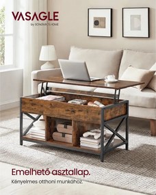 Emelhető tetejű dohányzóasztal 50 × 100 × (49–62 cm), barna és fekete színben