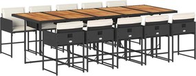 vidaXL 11 részes fekete polyrattan kerti étkezőgarnitúra párnákkal
