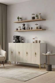 Komód, fehér-travertin, 120 cm – TR555CHM1430