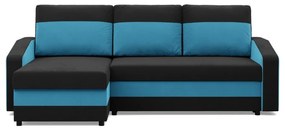 Hewlet sarokkanapé, 2 ágyneműtartóval, szövet anyag, univerzális oldal, hab töltet, fekete - kék