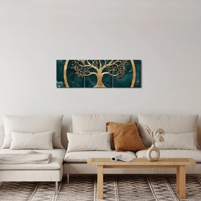 Kép – Márványban lévő arany életfa (órával) (90x30 cm)