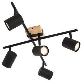 Mennyezeti lámpa fekete fával, 5 állítható fényponttal, téglalap alakú - Jeana