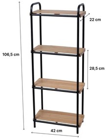 Erga Mike, fém fürdőszobai négypolcos állópolc 42x22x106,5 cm, fekete-natúr barna, ERG-YKA-P.MIKE-4