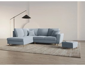 Világoskék bársony kinyitható tárolóhelyes sarokkanapé (bal oldali-L alakú) Kyoto – Cosmopolitan Design