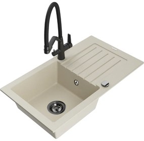 Mexen Pablo 1-medencés gránit mosogató lefolyóval és Duo konyhai csappal, bézs - 6510-69-671701-70-B