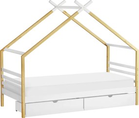 Montessori ágy, fehér/barna, 90x200, TARA