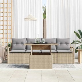 Kerti Kanapé Szett tárolóval 5 pcs Bézs Poli rattan