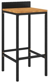 7 részes fekete polyrattan és tömör akácfa kerti bárszett