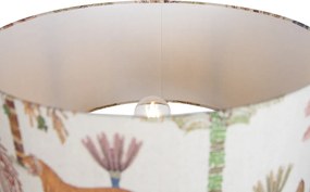 Fa háromlábú állólámpa többszínű állatmintás lámpabúrával 50cm - Lou