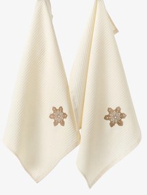 Goldea karácsonyi hímzett waffle konyharuha - krémalapú mézeskalács 50 x 70 cm