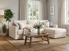 Kinyitható kétoldalas L-alakú ülőgarnitúra VENORIA 220x143 cm, krém színű + 2 díszpárna ingyen