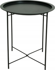Dohányzóasztal Kerek Összecsukható Fém Loft 47 CM Levehető Asztallap Fekete